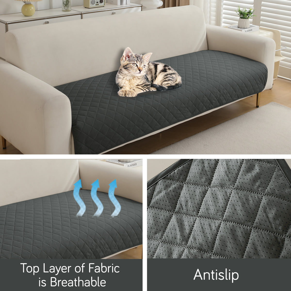 Drylin Quilted Sofa Cover Mat, Grey