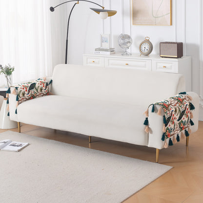 'Whispers of Nature' Series Holland Velvet Sofa Cover with Tassel, Multicolor Tropical Peacock
