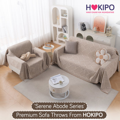Buy Beige Geo Weave Serene Abode Chenille Sofa Throw for 2+1 Sofa Sets | HOKIPO