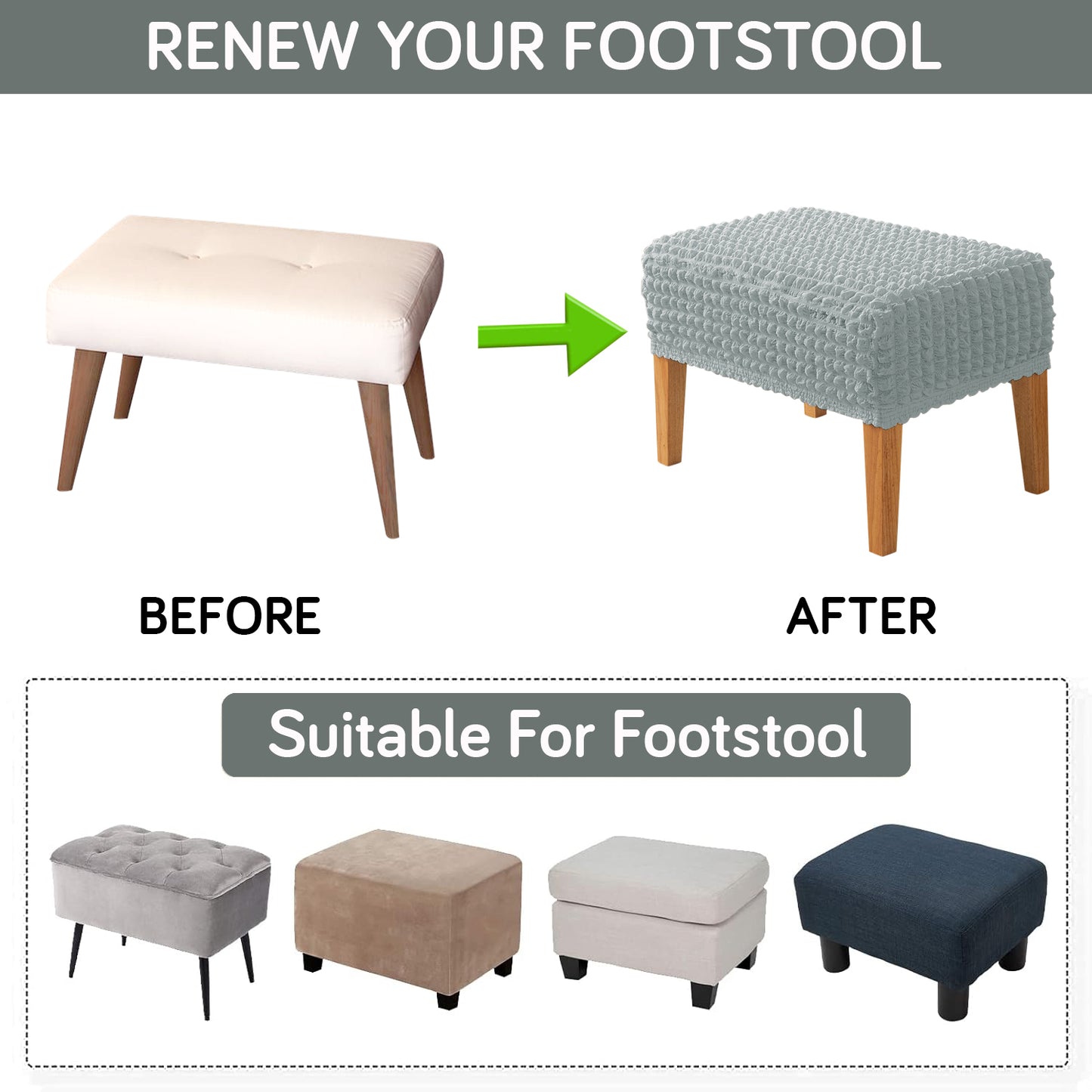 Aria Nova 280 GSM Bubble Stretchable Foot Rest Stool Cover, Light Grey