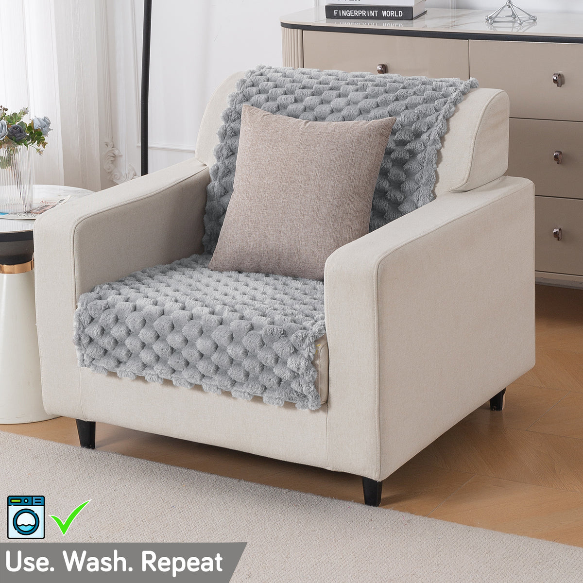 'BunnySoft Series' Plush Sofa Cover Throw for Sofa Seat & Back, Moon Grey