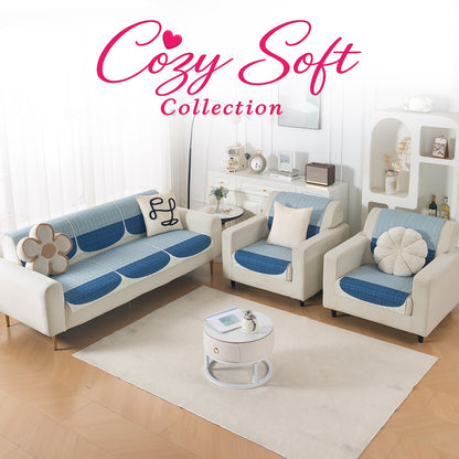 'Comfort Grid Series' Premium Quilted 5 (3+1+1) Seater Sofa Cover Set with Foam Filling | Ice Blue