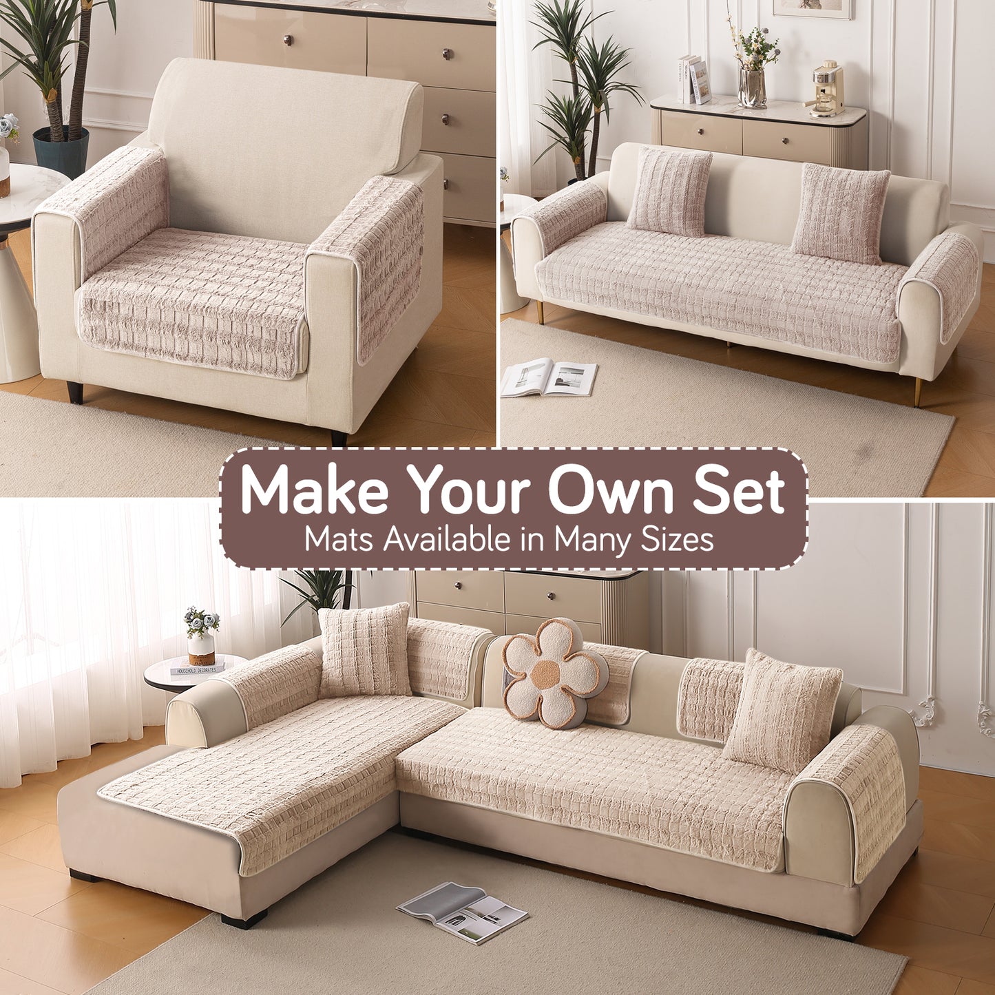 'Plush Haven' Premium Anti Slip Sofa Cover Mat, Beige