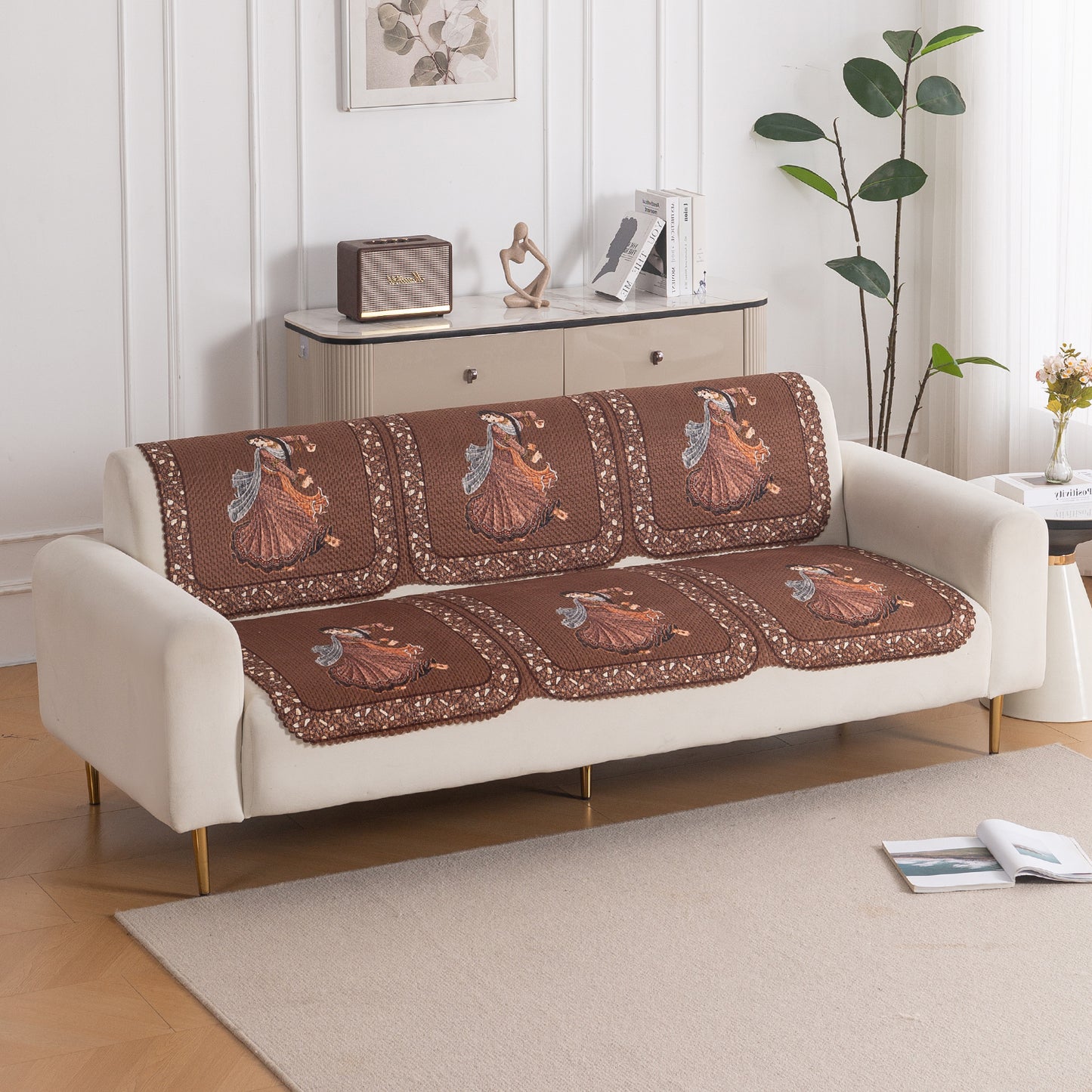 HeavenHue Fleece Soft Touch Quilted Sofa Cover Set Washable Sofa Panel for Seat & Back - Nritya Echo