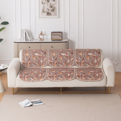 HeavenHue Fleece Soft Touch Quilted Sofa Cover Set Washable Sofa Panel for Seat & Bk - Vintage Bloom