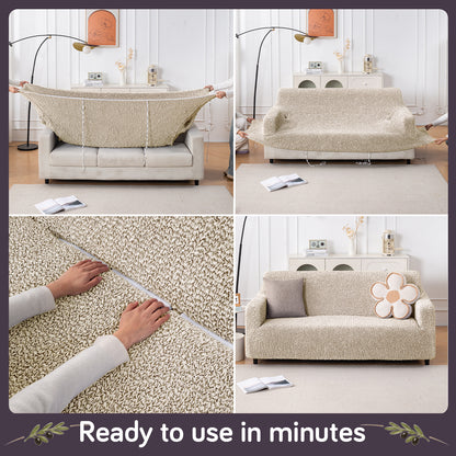 Italian Belissia Luxe Series' Super Stretchable Microfiber 1/2/3 Seater Sofa Cover, Snow Cream