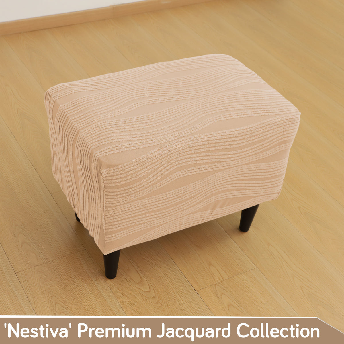 Nestiva Series Knitting Jacquard Stretchable Footstool Cover - Blush Beige