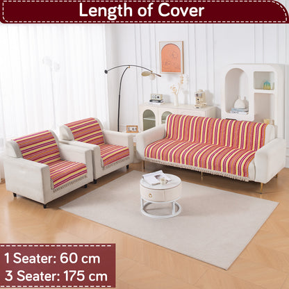 Artisan Boho Series 5-Seater Sofa Cover with Tassels (3+1+1), Ruby Red