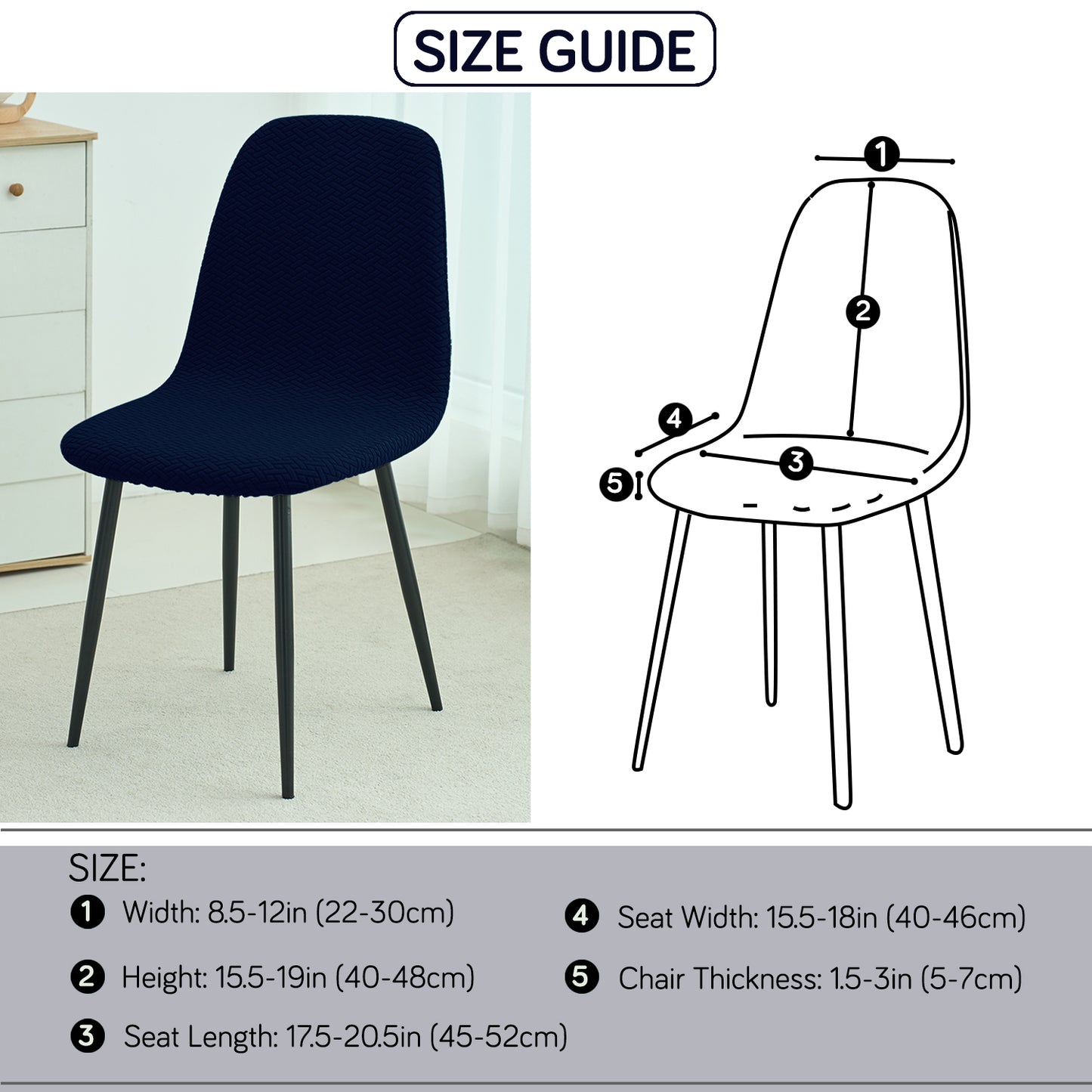 HOKIPO Premium Jacquard Fully Covered Cover for Mid Century Modern Dining Chair, Navy Blue
