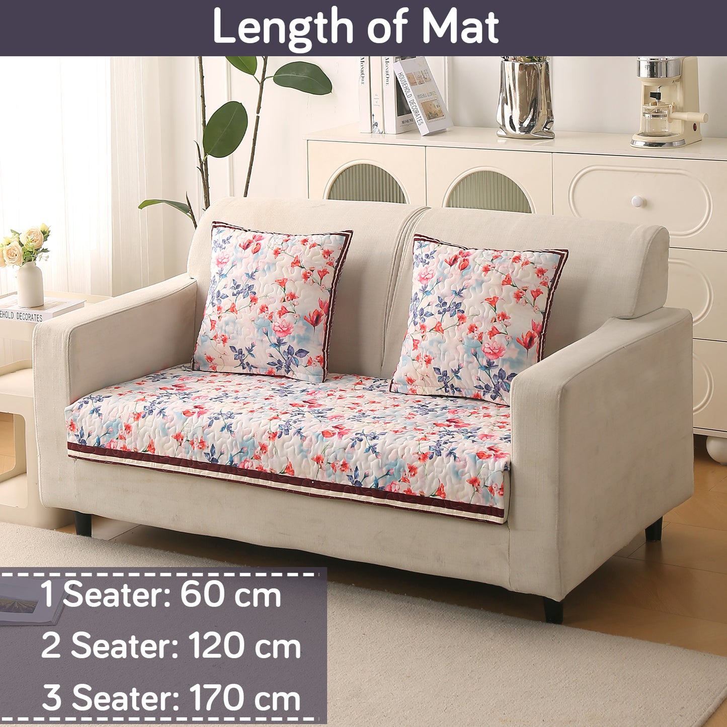 Florentina Series Printed Holland Velvet Sofa Mat - Scarlet Rose Ivory