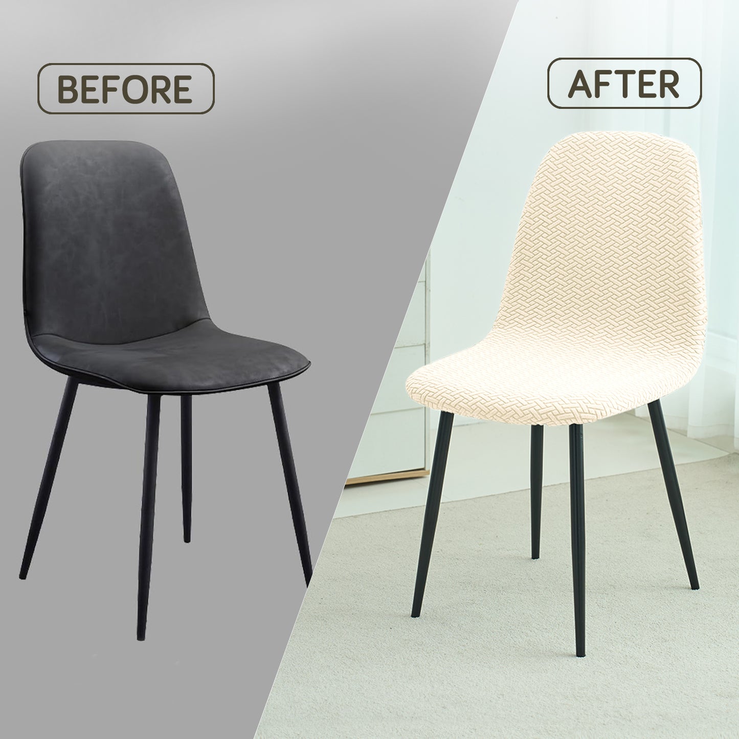 HOKIPO Premium Jacquard Fully Covered Cover for Mid Century Modern Dining Chair, Beige