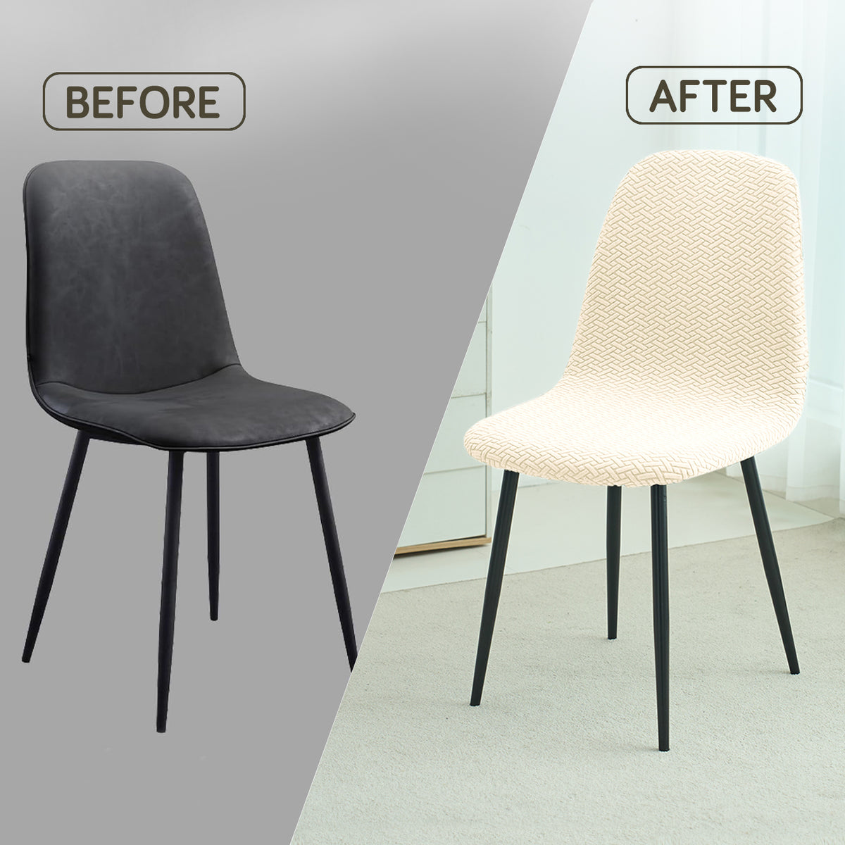 Premium Jacquard Fully Covered Cover for Mid Century Modern Dining Chair, Beige