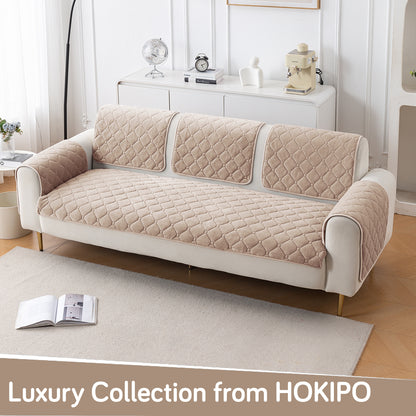 Diamond Tuft Plush Sofa Cover Mat, Warm Taupe