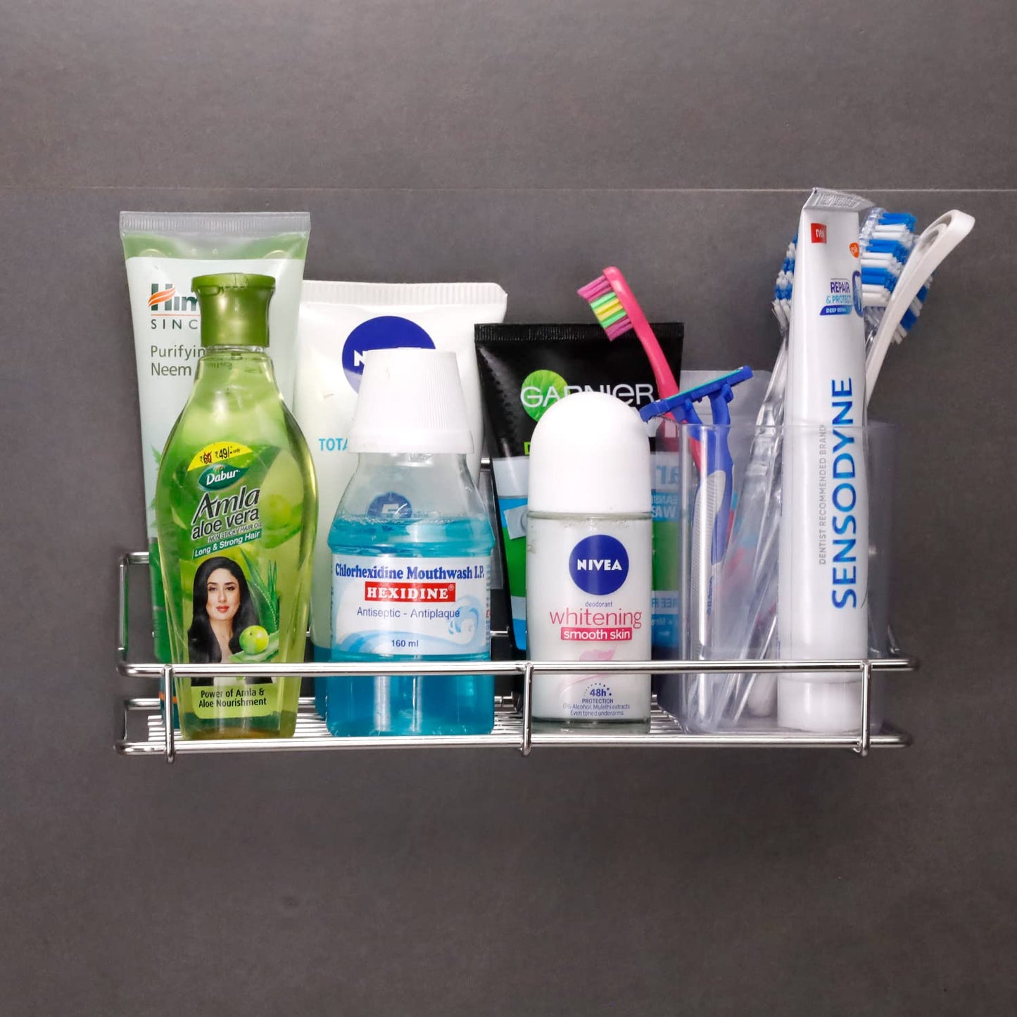 Wall Mounted stainless Steel Organiser to store all Bathroom Items | HoKIPO