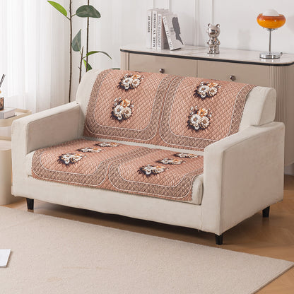 LoomVerse Quilted Sofa Cover Set Washable Sofa Panel for Seat & Back - Vintage Rosette