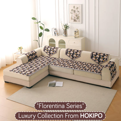 Florentina Series Quilted Holland Velvet L Shape Sofa Seat Mat - Camellia Brown