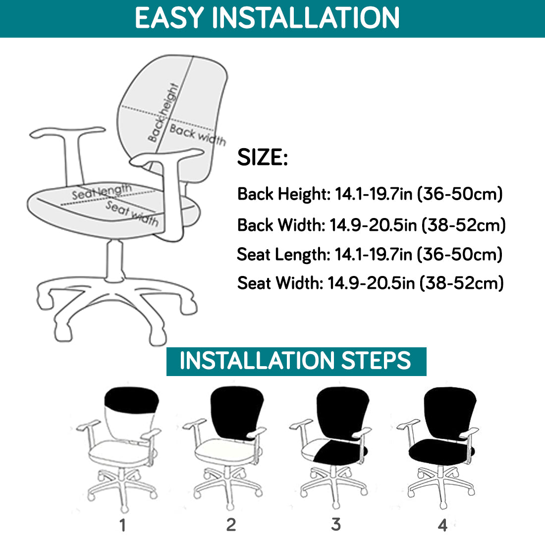 Water Repellent Office Chair Cover for Task Chair – 210 GSM Stretchable Jacquard – Washable & Anti-Slip – Fits Small Office Chairs Without Headrest, Teal