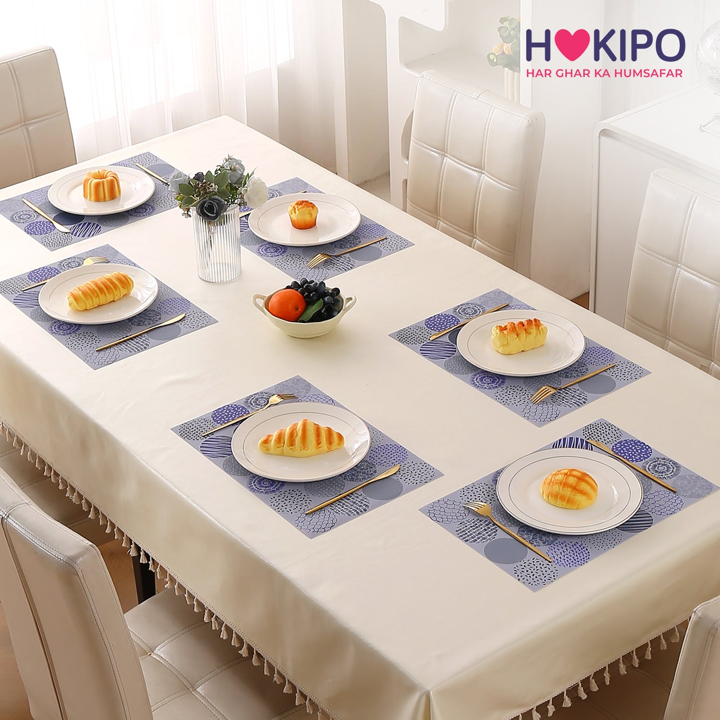 Color Splash PVC Mats for Dining Table, Abstract Disc - Lavender Blue