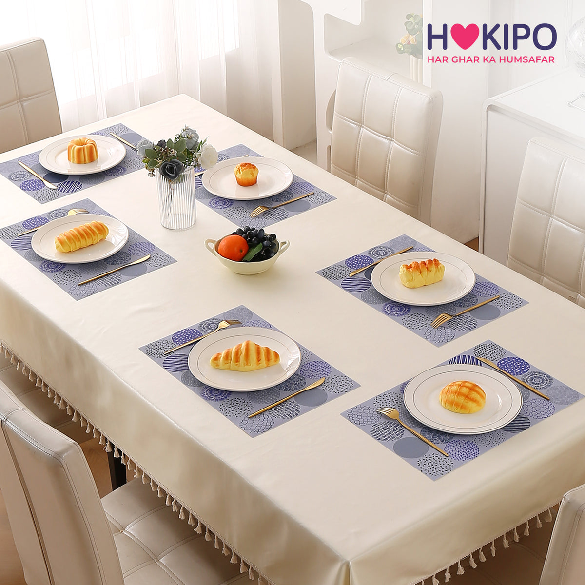 Color Splash PVC Mats for Dining Table, Abstract Disc - Lavender Blue