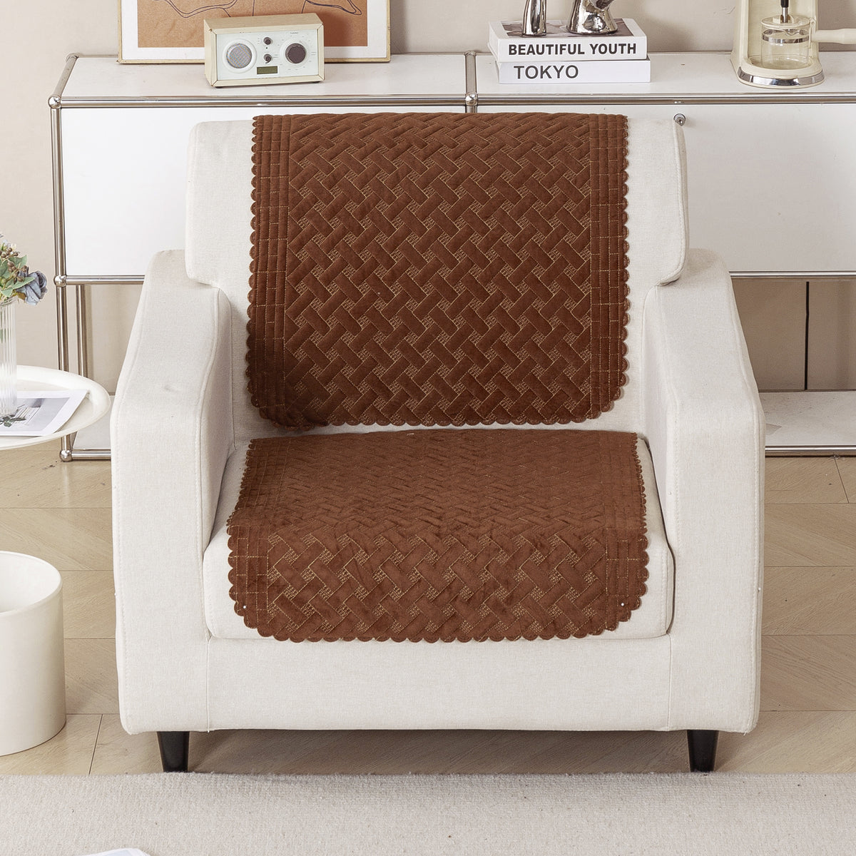 Modern Matrix 5-Seater Reversible Sofa Cover (3+1+1), Chestnut Brown