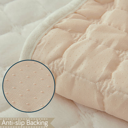 BelleLace Series Imperial Milk Velvet L Shape Sofa Cover Mat with Lace Design - Pearl White