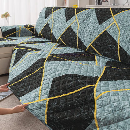 Elira Series Quilted One-Piece L Shape Sofa Cover Mat with Left and Right Chaise, Multicolor Abstract Geometry