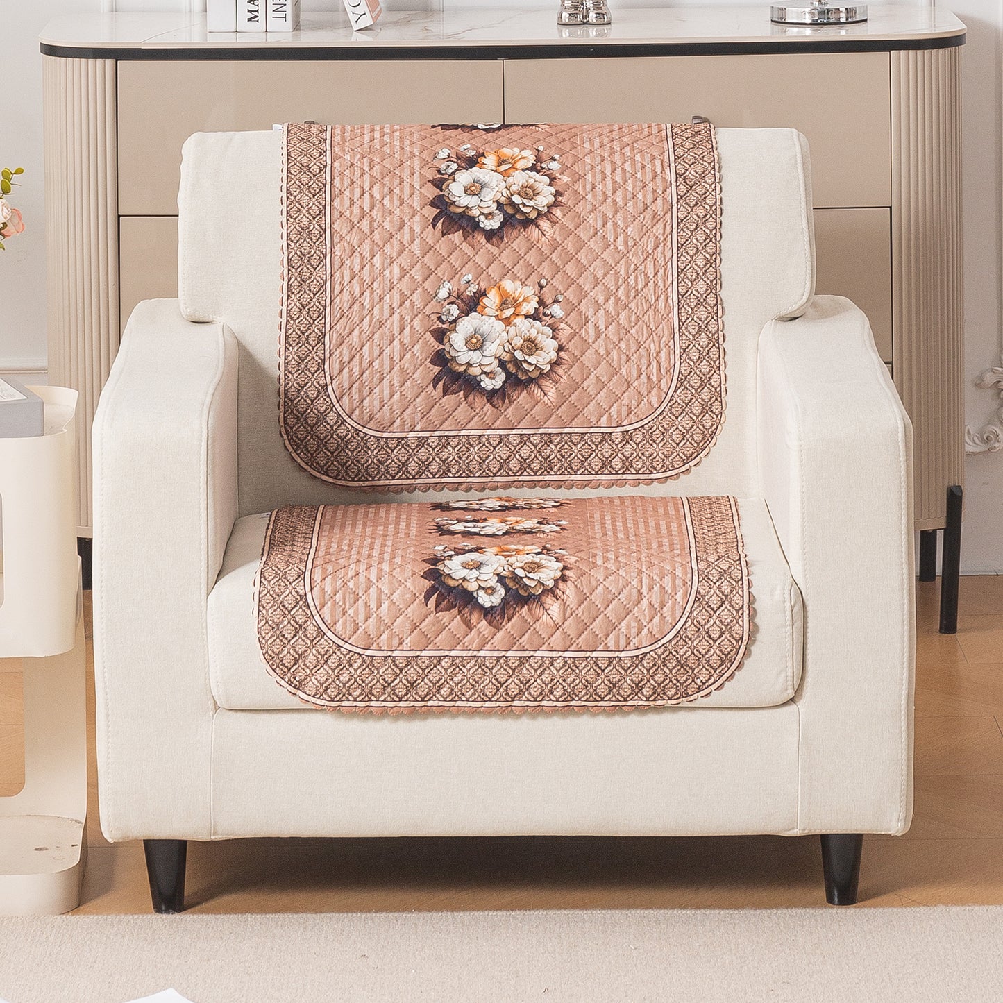 LoomVerse Quilted Sofa Cover Set Washable Sofa Panel for Seat & Back - Vintage Rosette