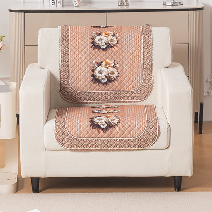 LoomVerse Quilted Sofa Cover Set Washable Sofa Panel for Seat & Back - Vintage Rosette