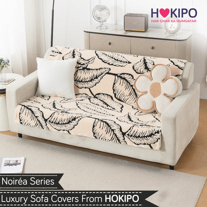 'Noirea Series' Plush Sofa Cover for Seat & Back, Botanical Leaf