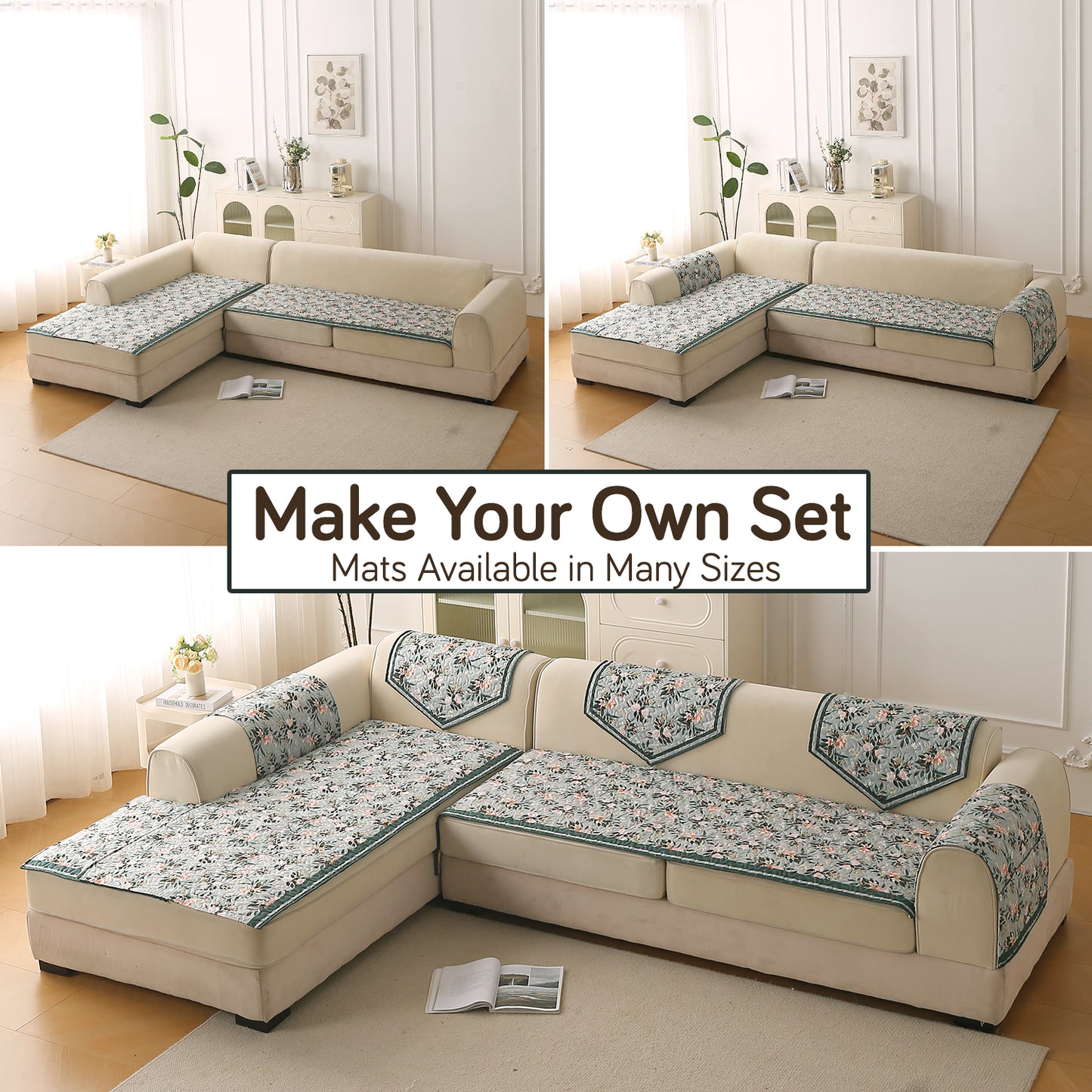 Florentina Series Premium Holland Velvet Sofa Cover Mat - Magnolia Green