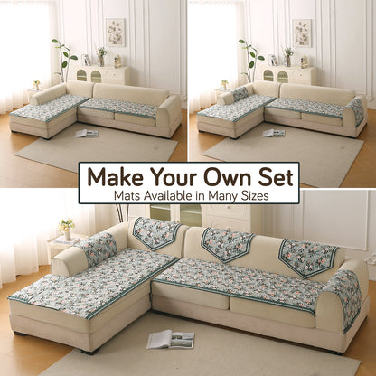 Florentina Series Premium Holland Velvet Sofa Cover Mat - Magnolia Green