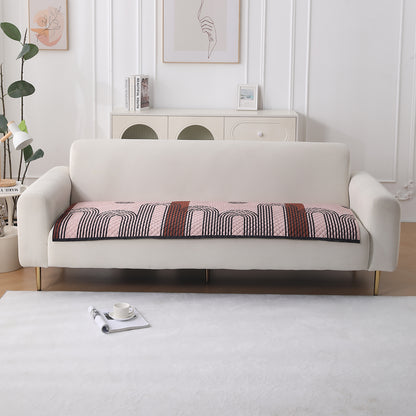 LiefNest Printed Holland Velvet Sofa Mat with Foam Filling - Modern Archscape Mauve Blush for 1/2/3 Seater & Armrest
