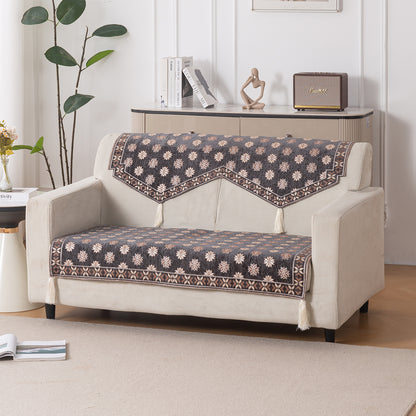 Heritage Weave Premium Jacquard Sofa Cover Set with Tassels - Graphite Grey