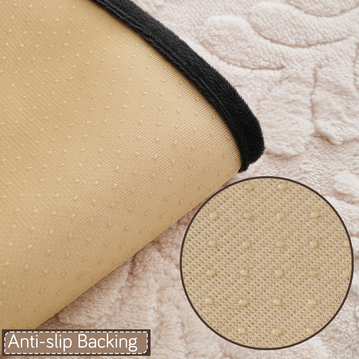 Embossed Floral Jacquard Anti-Slip Sofa Cover Mat, 'Wavy Petal Crest Series' Light Cream