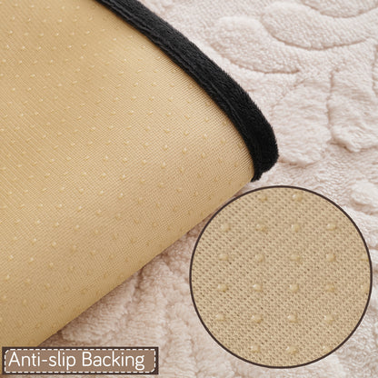Embossed Floral Jacquard Anti-Slip Sofa Cover Mat, 'Wavy Petal Crest Series' Light Cream