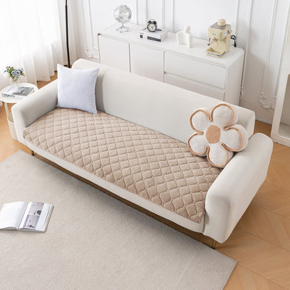 Diamond Tuft Plush Sofa Cover Mat, Warm Taupe