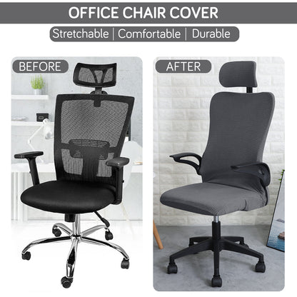 Water Repellent Office Chair Cover with Headrest (High-Back) – 210 GSM Stretch Jacquard – Washable, Anti-Slip Fit for Ergonomic Mesh Office Chairs, Dark Grey
