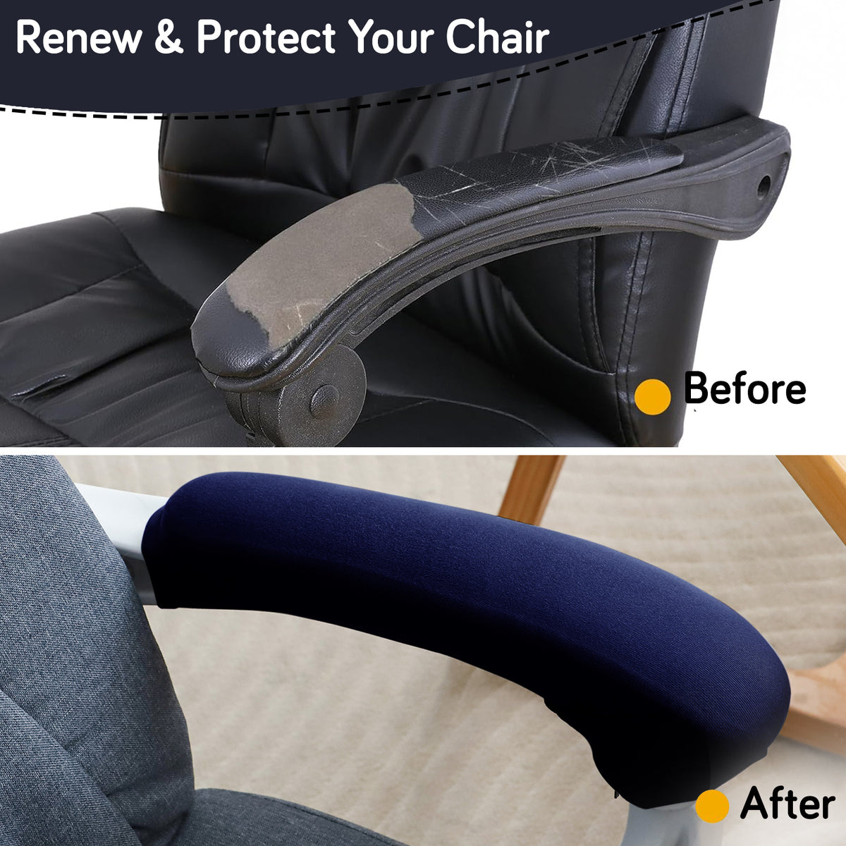 140gsm Armrest Covers for Office Chair (Zipper Style), 1 Pair, Navy Blue