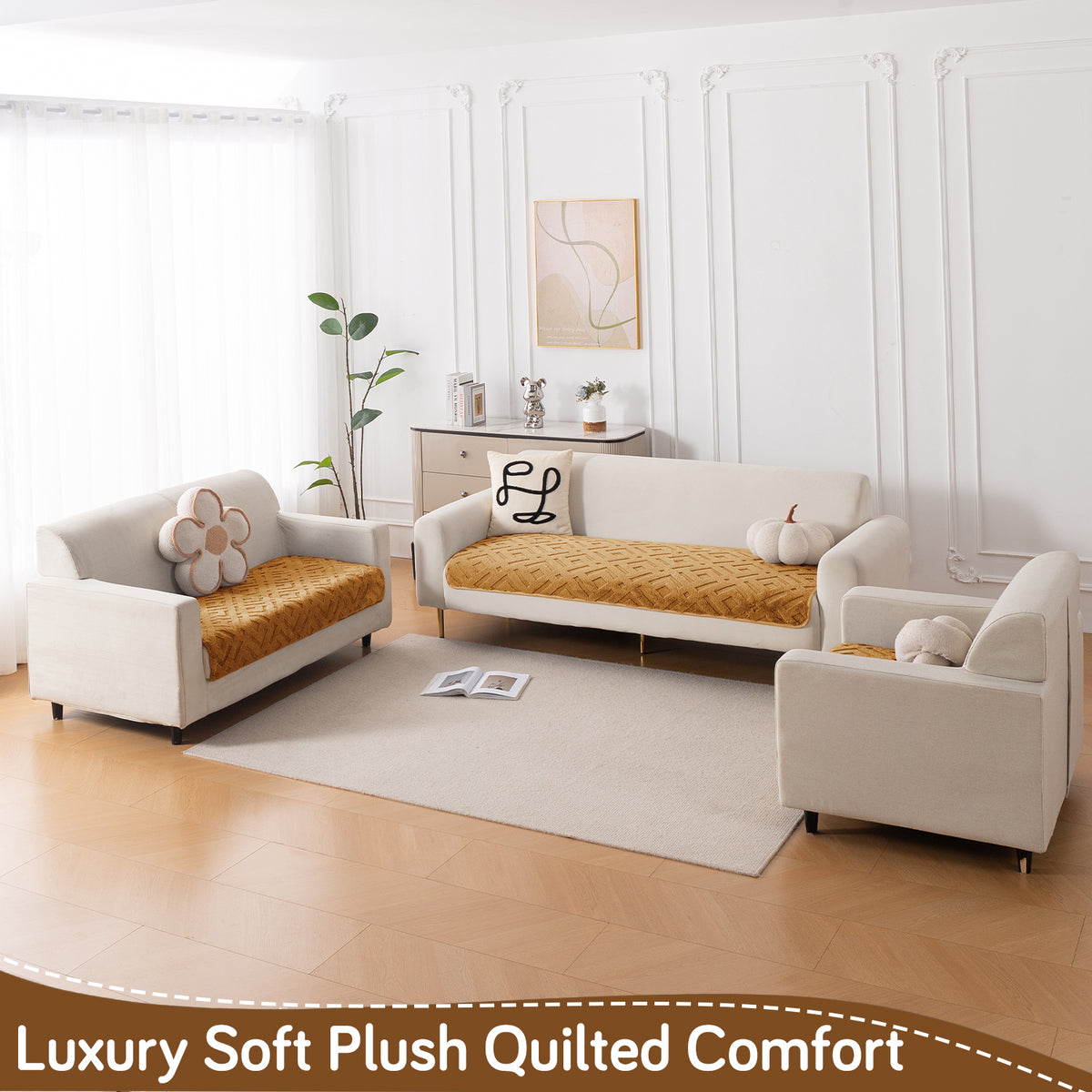 Velvet Maze Sofa Cover Mat, Light Brown