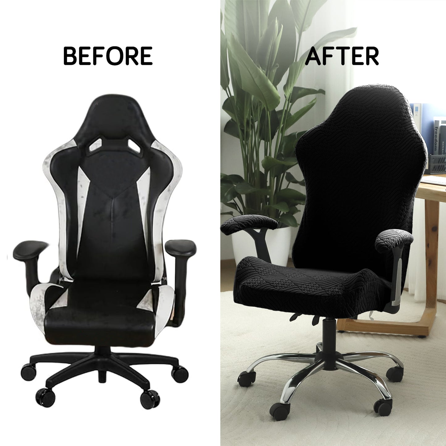 Gaming Chair Cover Elastic Jacquard Computer Rotating Chair Seat Covers Slipcover, Black