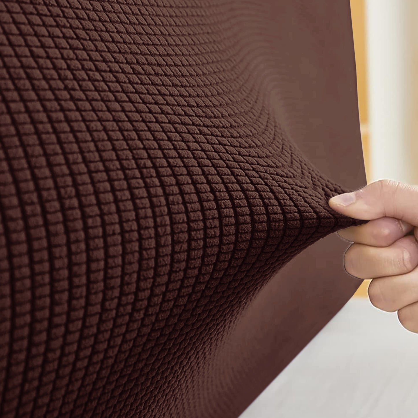 HOKIPO Jacquard Stretchable Bed Headboard Cover, Dark Brown