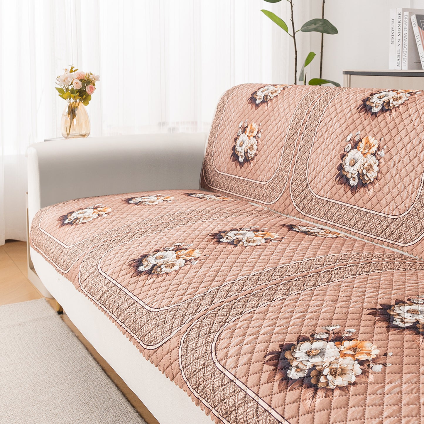 LoomVerse Quilted Sofa Cover Set Washable Sofa Panel for Seat & Back - Vintage Rosette