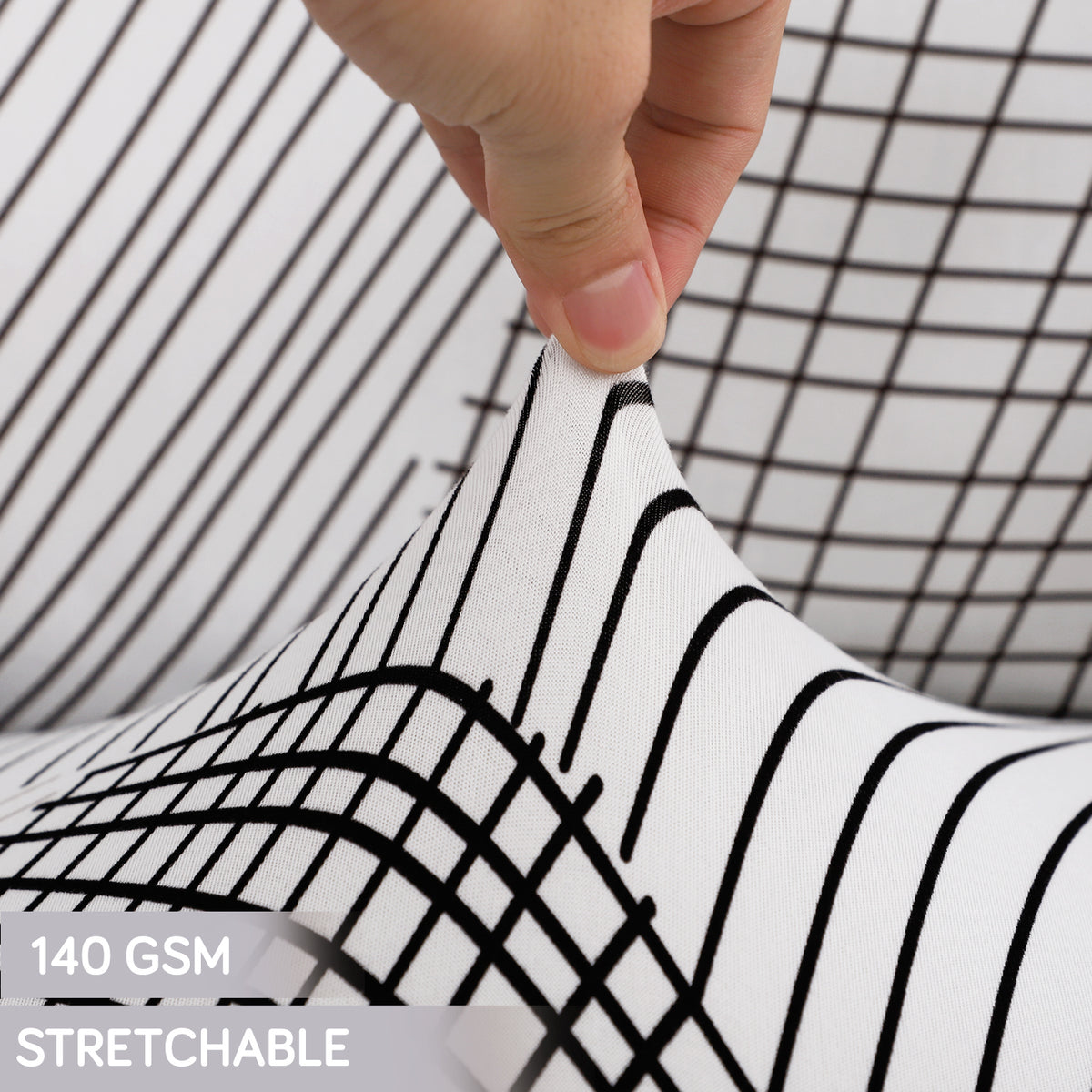 Printed Office Chair Cover for Desk Chair (Mid-Back) – 140 GSM Stretch Fabric – Washable, Durable & Anti-Slip – Fits Mid-Back Office Chairs, Snow White Black Geometry - Medium