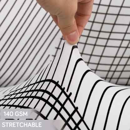 Printed Office Chair Cover for Desk Chair (Mid-Back) – 140 GSM Stretch Fabric – Washable, Durable & Anti-Slip – Fits Mid-Back Office Chairs, Snow White Black Geometry - Medium