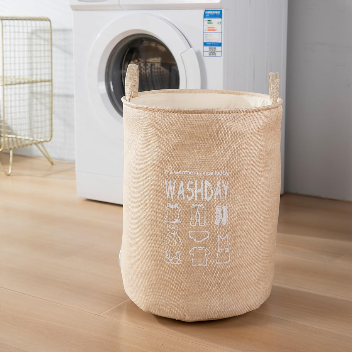 Folding Laundry Basket for Clothes, 43L - Beige
