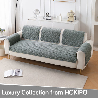 Diamond Tuft Plush Sofa Cover Mat, Stone Grey