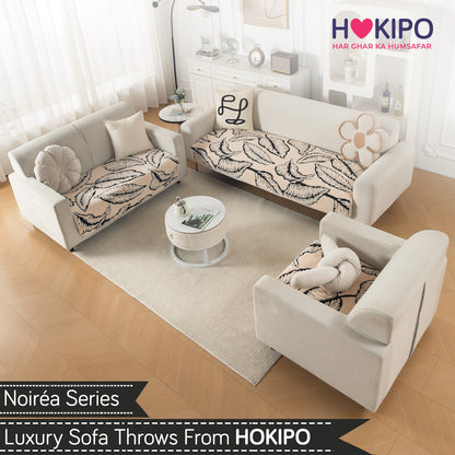 Luxury Plush Sherpa Anti Slip Combination Sofa Mat, 'Noirea Series'|Botanical Leaf