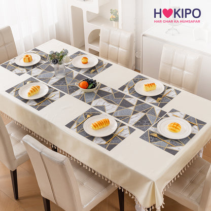 Marble Fusion PVC Mats for Dining Table, Geo Triangles - Charcoal Grey