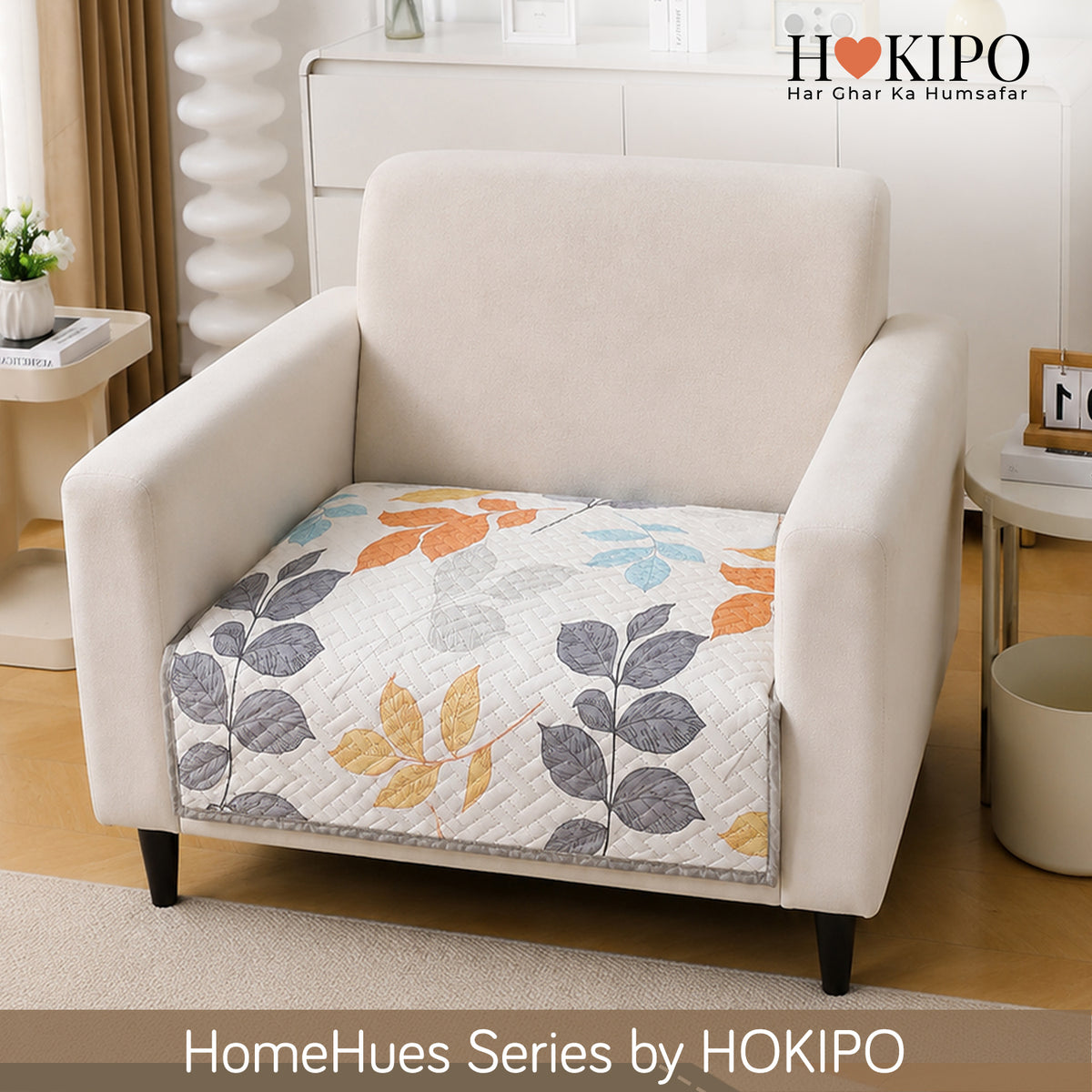 'Homehues' Printed Quilted Sofa Cover Mats, Multicolor Leaves