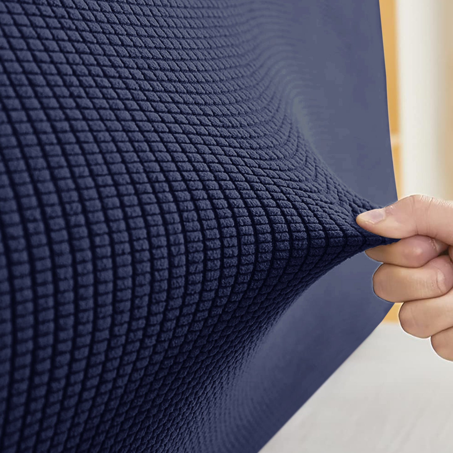 HOKIPO Jacquard Stretchable Bed Headboard Cover, Navy Blue